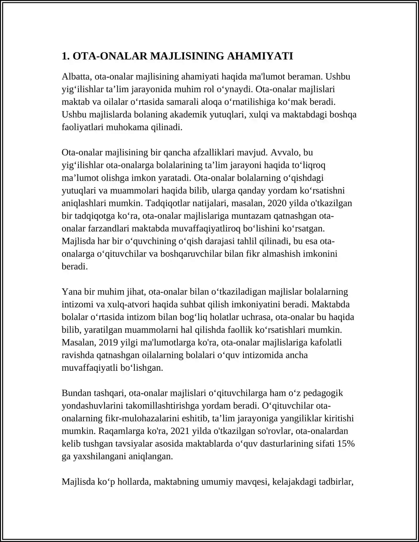 OTA-ONALAR MAJLISLARINI O‘TKAZISH, REJALASHTIRISH BOSQICHLARI VA TAKLIFNOMA,TAVSIYALAR 4