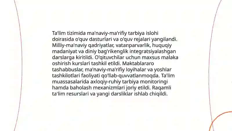 Yangi O'zbekistonda amalga oshirilayotgan ma’naviy o’zgarishlar 4