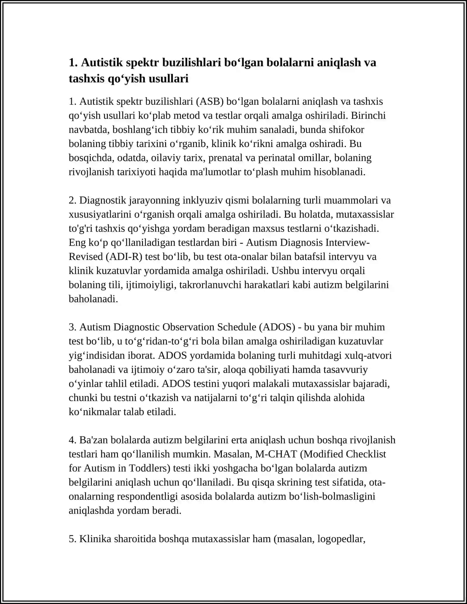 AUTISTIK SPEKTR BUZILISHLARIGA EGA BOLALAR UCHUN INKLYUZIV TALIM STRATEGIYALARI VA ULARNI AMALGA OSHIRISH SHART SHAROITLAR 4