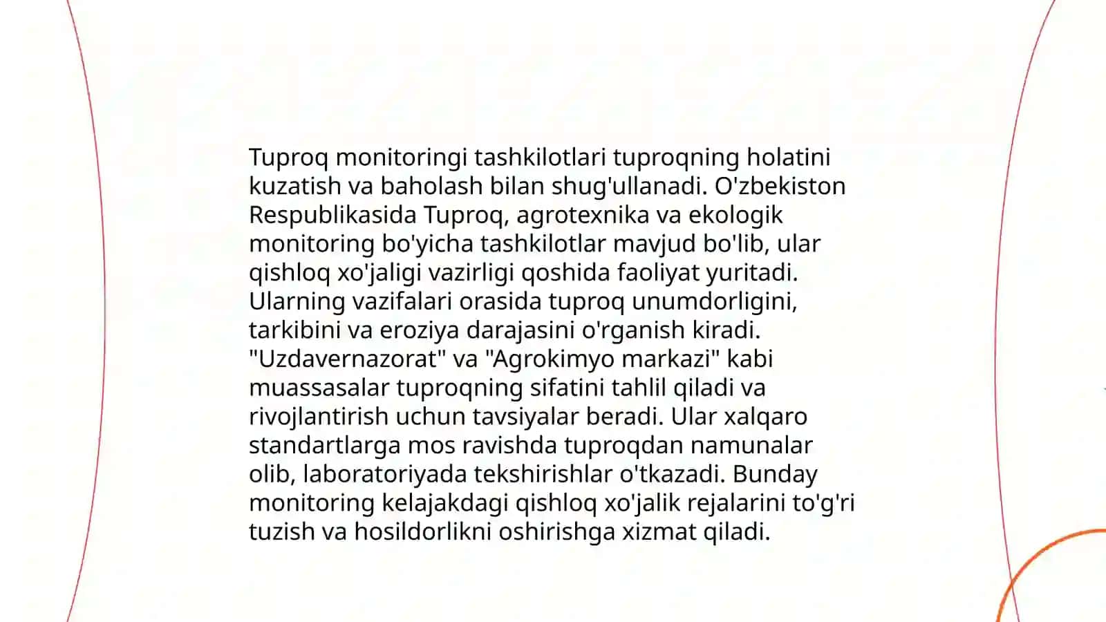 Tuproq, suv va havoning ifloslanishi monitoringi ishini olib boruvchi tashkilotlar ma'lumotlarini tahlil qilish 4