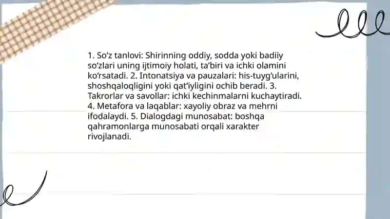 Farhod va shirin dostoni qahramonlari nutqi va dialoglar ustida ishlash 4