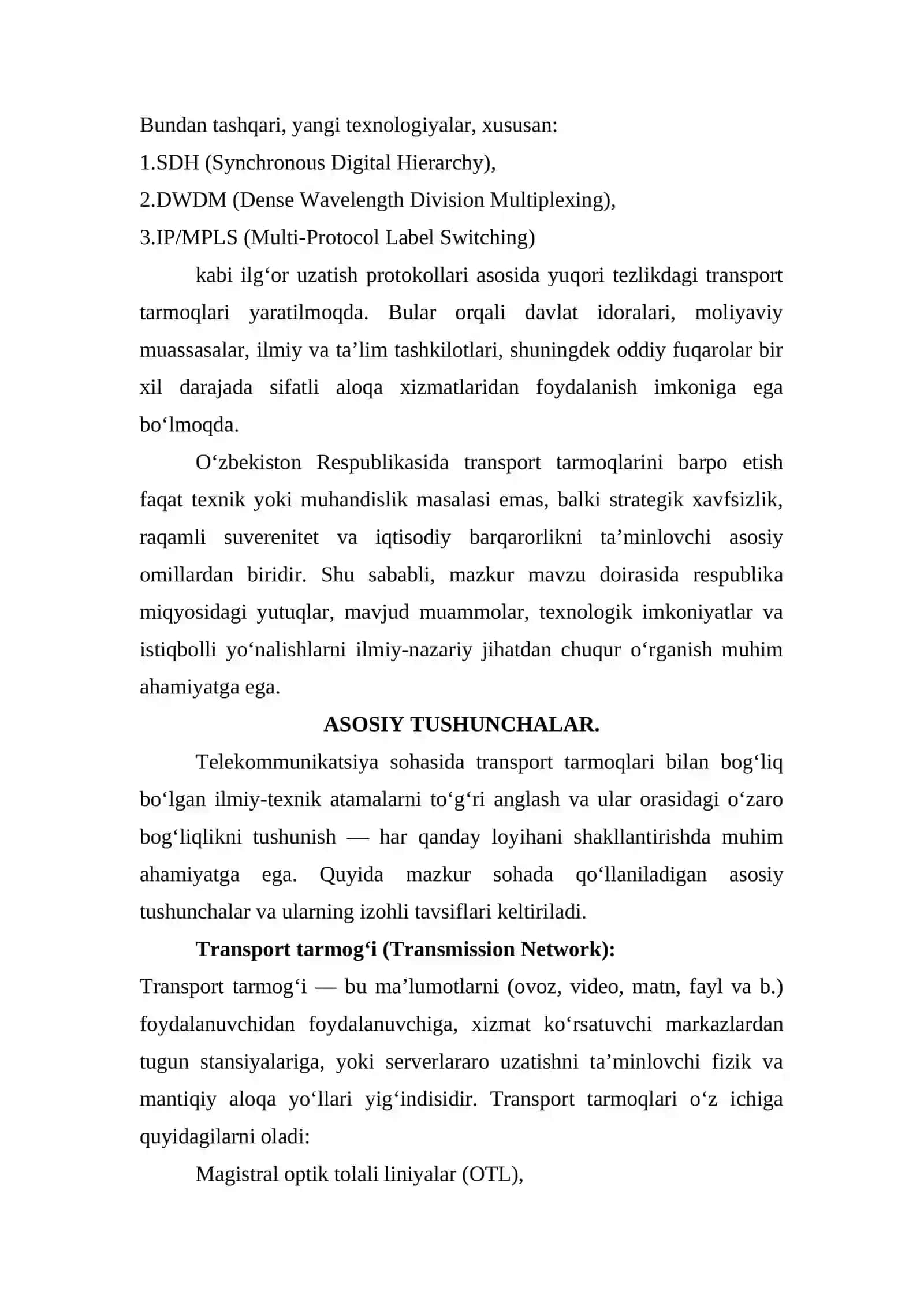 telekommunikatsiya asoslari va xizmatlari fanidan mustaqil ish O’zbekiston transport tarmoqlarini qurishi. 4