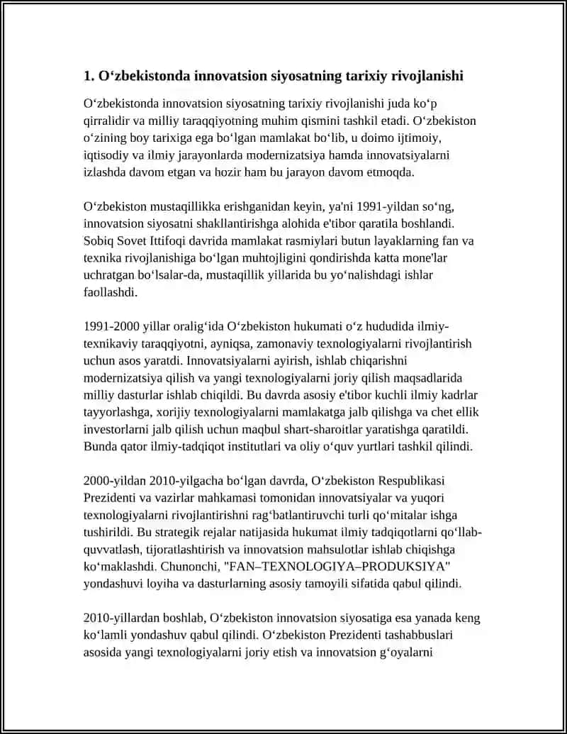 O‘ZBEKISTONDA INNOVATSION SIYOSAT VA UNING O‘ZGA XOS XUSUSIYATLARI 4