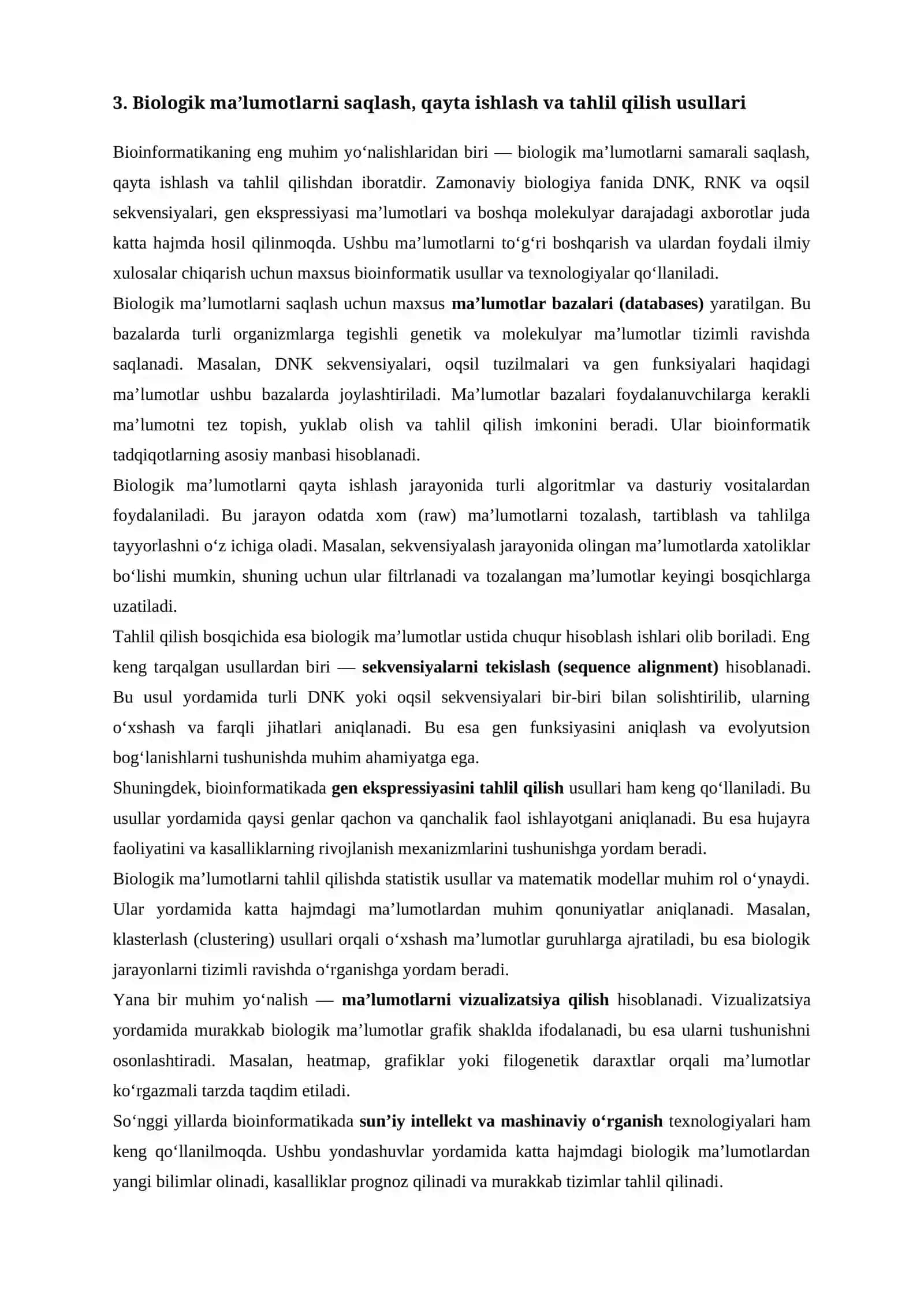 Bioinformatikaning asosiy vazifalari va qo‘llanilish sohalari 4