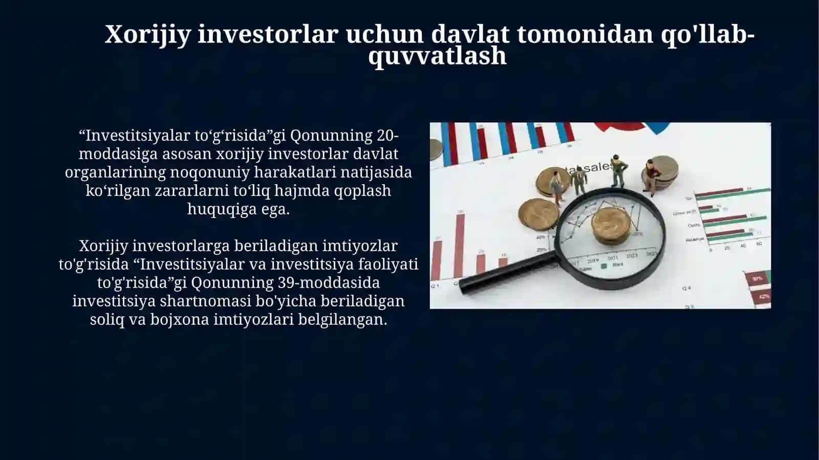 CHET EL INVESTISIYALARINI KENG JALB QILISH XORIJIY INVESTORLAR UCHUN SHAROITLAR YARATISH 4