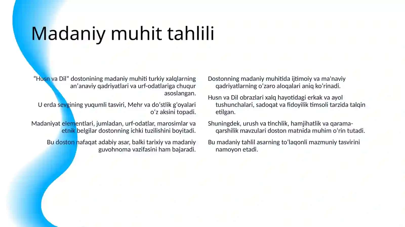 "HUSN VA DIL" DOSTONINI MAVZUIY TASNIF QILISH 4