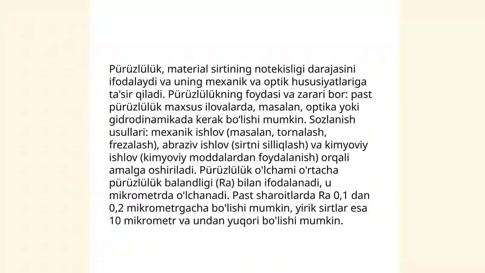 Mexanik ishlov berishdan soʻng. Mashina detallari yuzalarining sifati 4