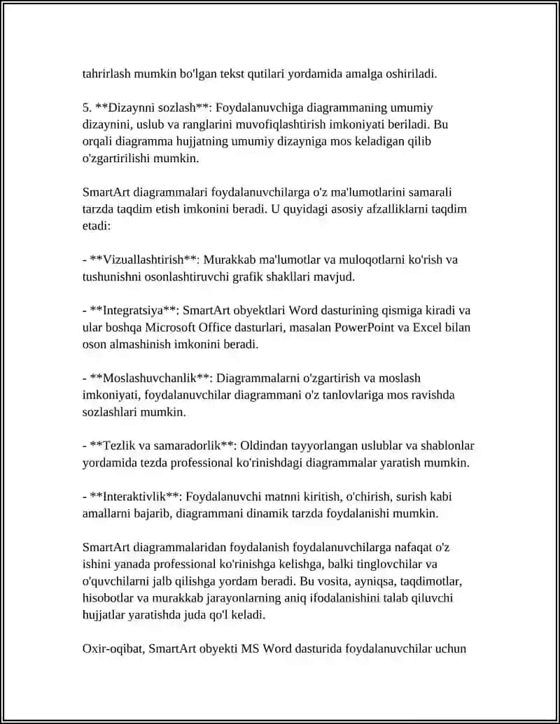 MS WORD DASTURIDA. SMARTART OBYEKTI BILAN. ISHLASH 4