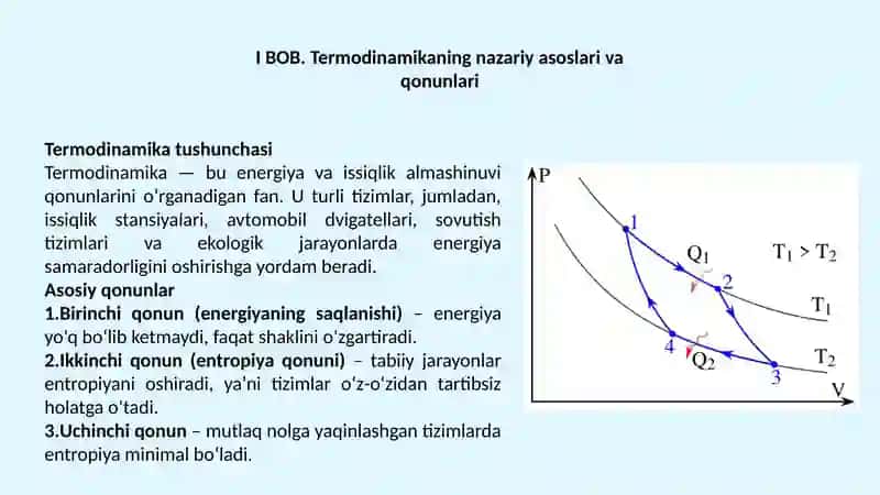 Termodinamikaning zamonaviy energetika va ekologiya sohasidagi oʻrni 4
