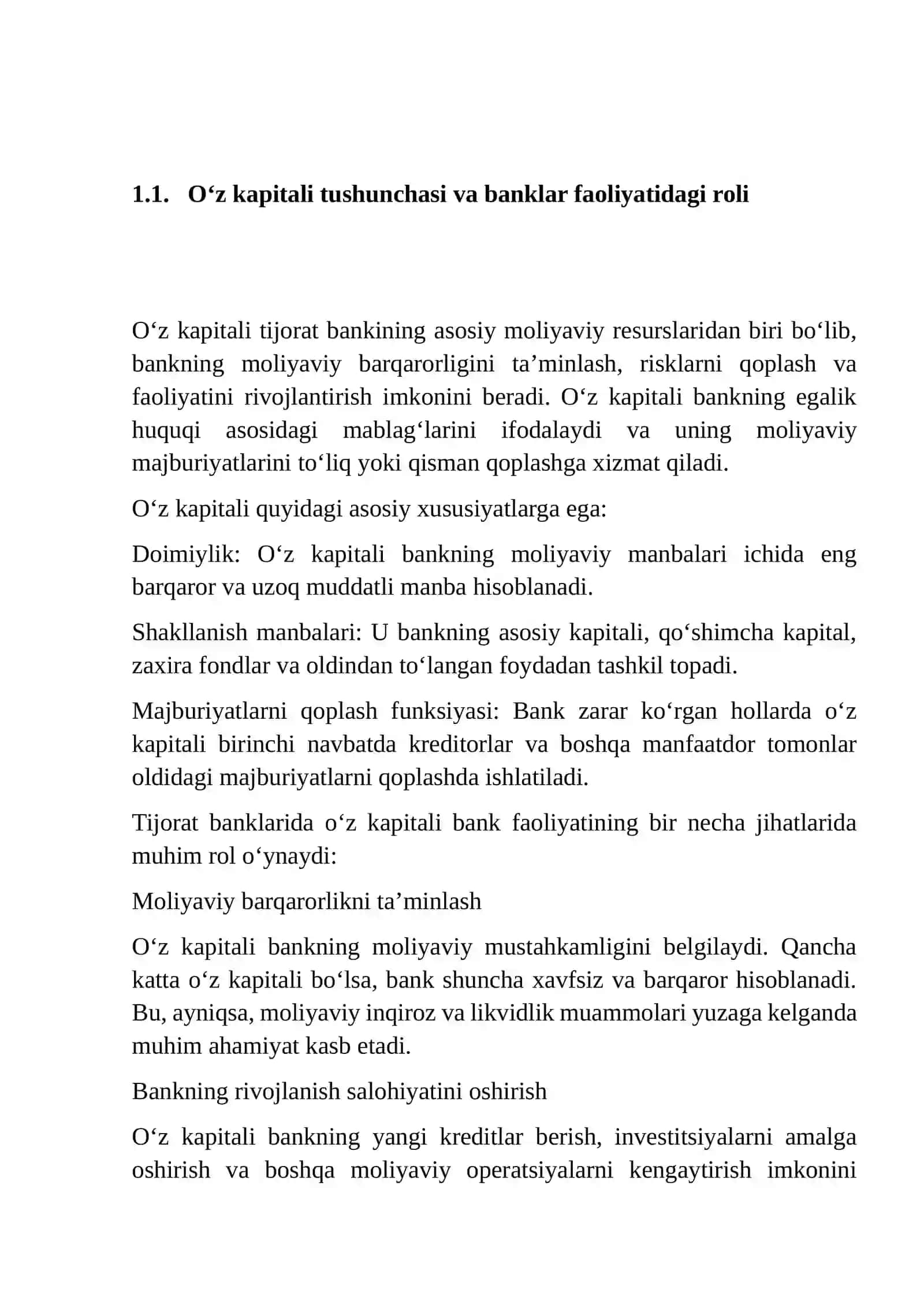 TIJORAT BANKLARIDA O'Z KAPITALI TOG'RISIDAGI HISOBOTLARNI TUZISH 4
