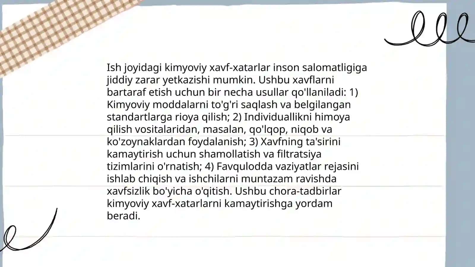 Kimyo-farmatsevtika korxonalari ishchi-xodimlarida uchraydigan kasb kasalliklari va oldini olish choralari 4