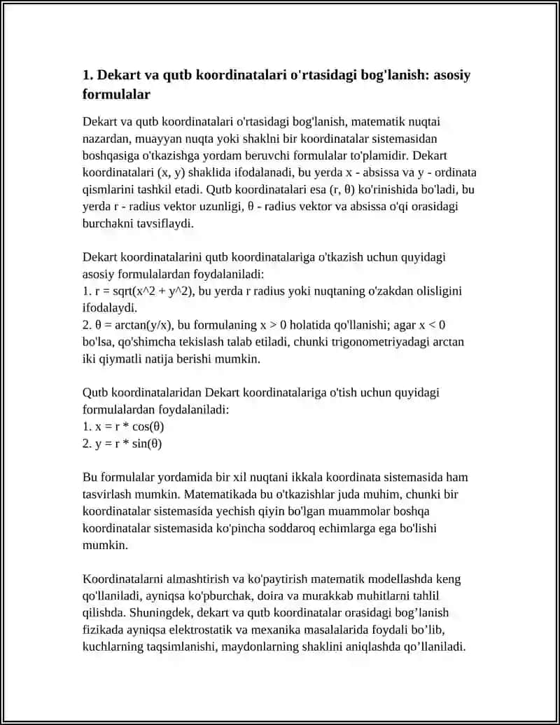Dekart va Qutb Koordinatalari Orasidagi Bog'lanish 4