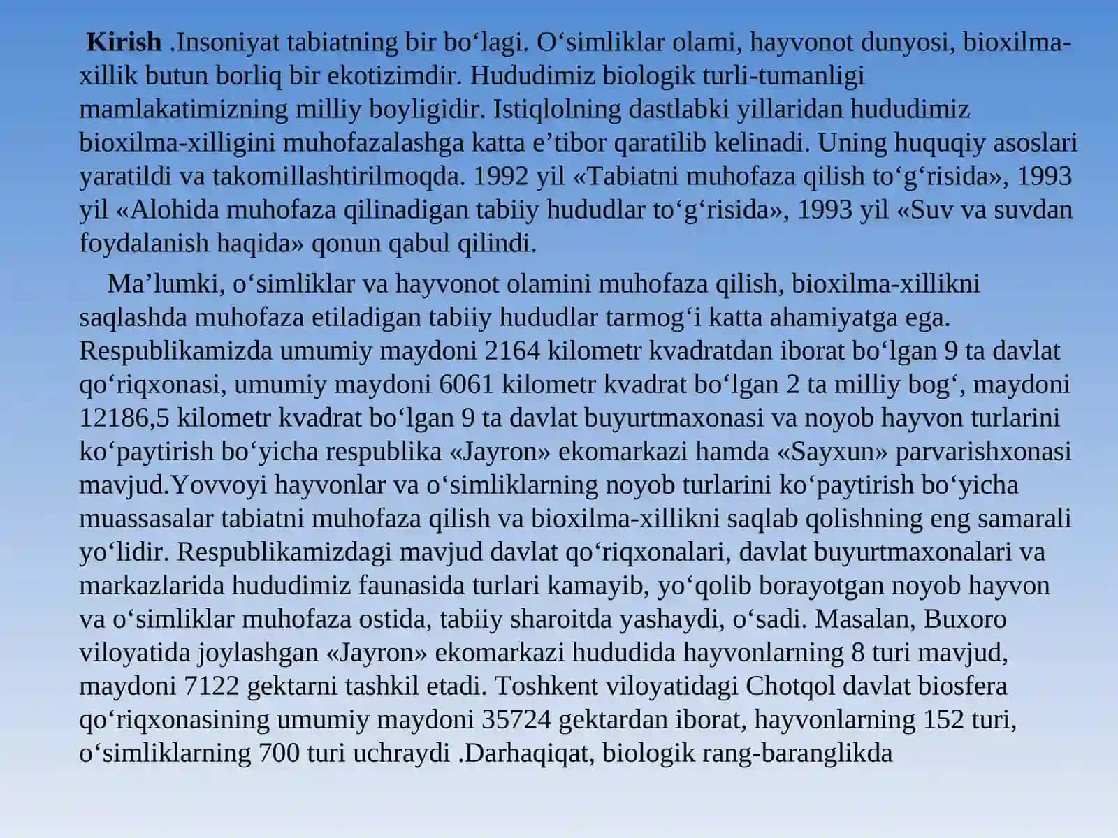 O`zbekistonda tashkil qilingan qo`riqxonalar va zakazniklar hamda ularda hayvonlarni muhofaza qilish muammolari 4
