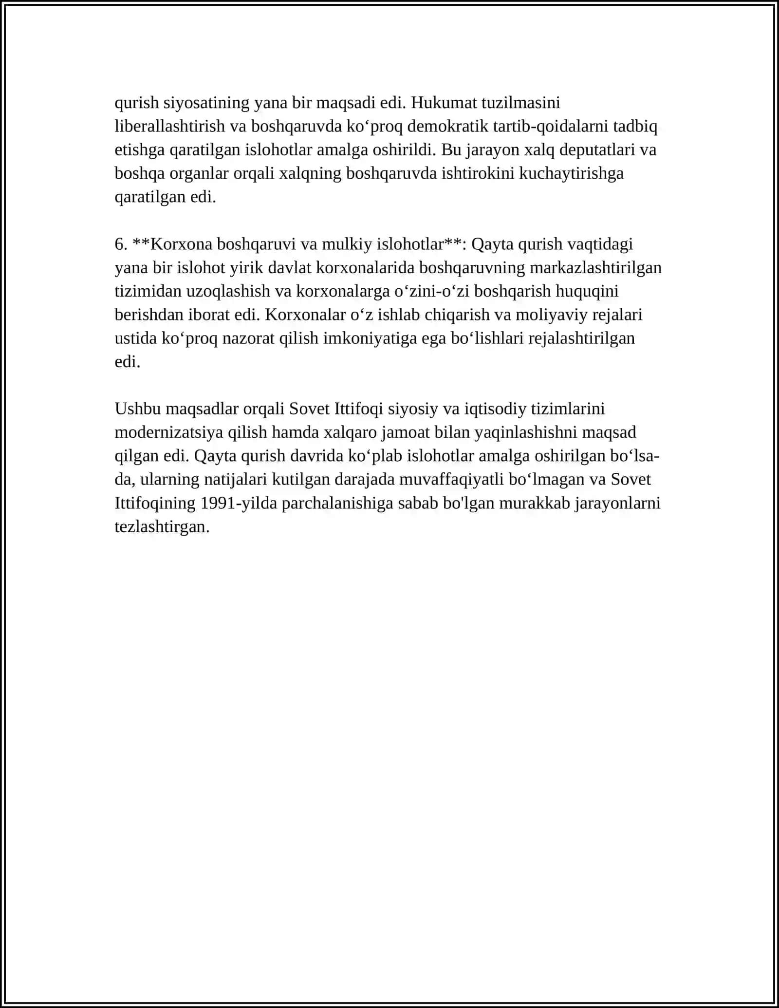 "QAYTA QURISH" SIYOSATI VA UNING NATIJALARI 4