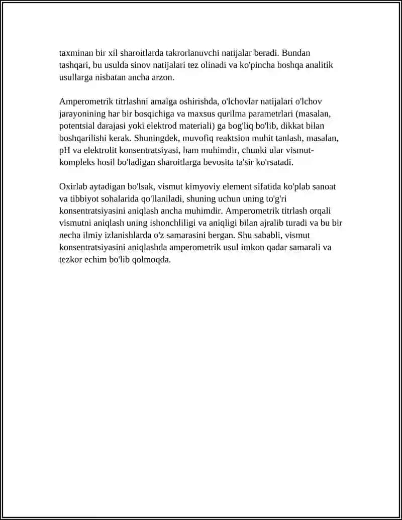 AMPEROMETIRIK TITRLASH USULIDA VISMUTNI KONSENTRATSIYASINI KOMPLEKSIONIII BILAN ANIQLASH 4