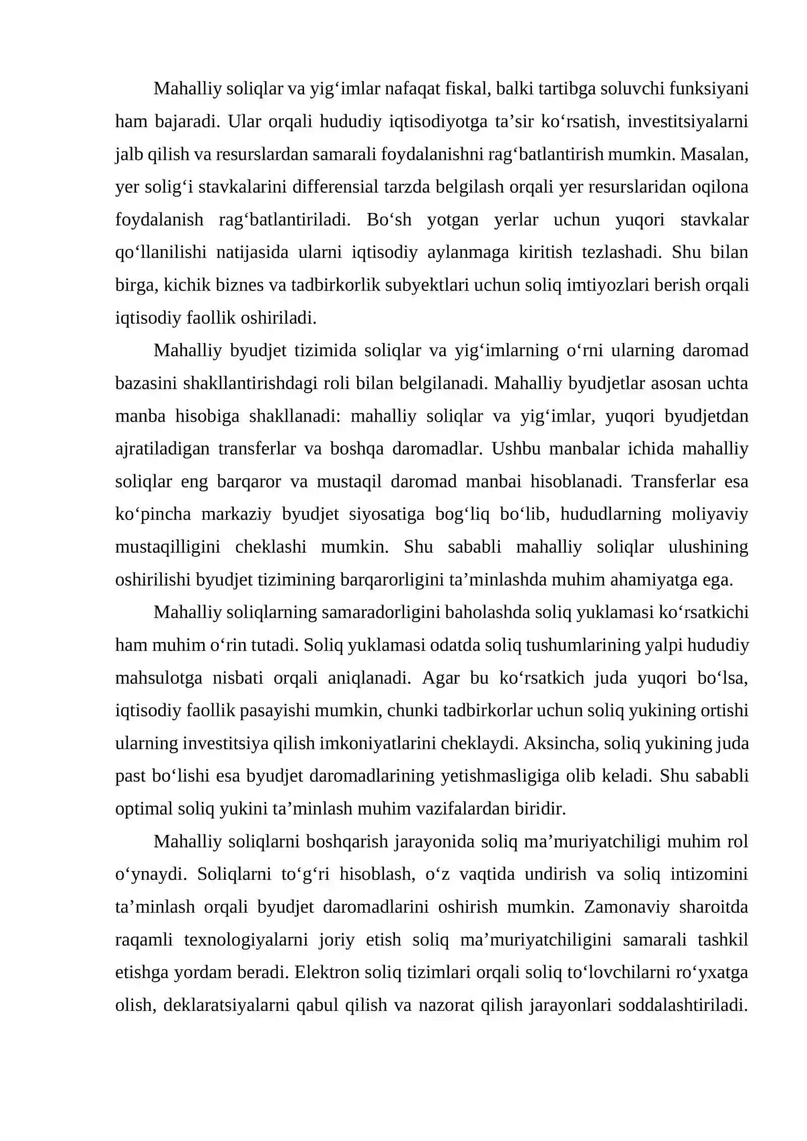 O‘zbekiston Respublikasida mahalliy soliqlar va yig‘imlarning amal qilish mexanizmi 4