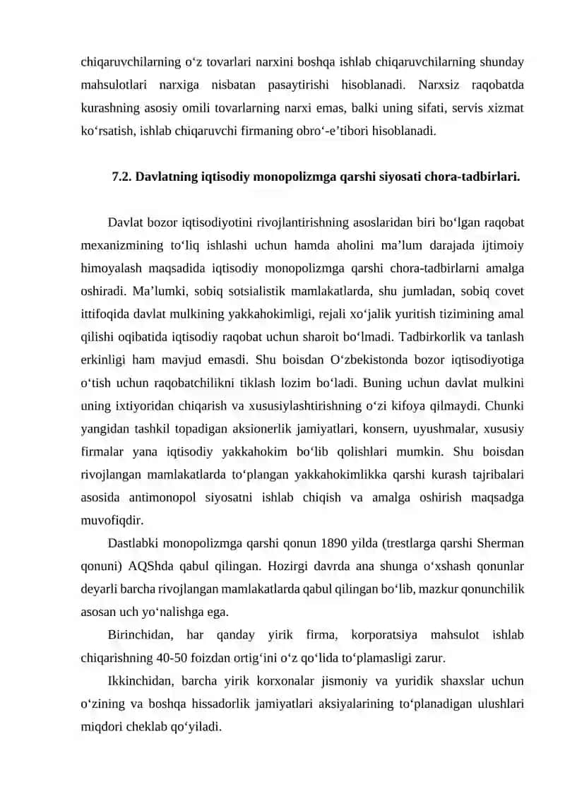 IQTISODIYOTDA MONOPOLIZMGA QARSHI SIYOSAT VA RAQOBATNI RIVOJLANTIRISH 4