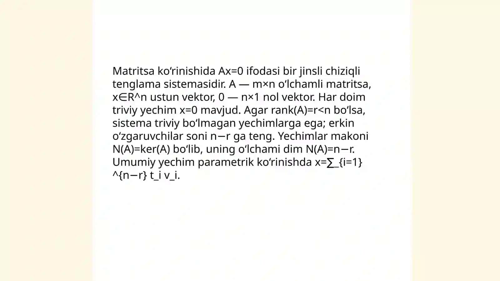 Bir jinsli chiziqli algebraik tenglamalar sistemasi 4