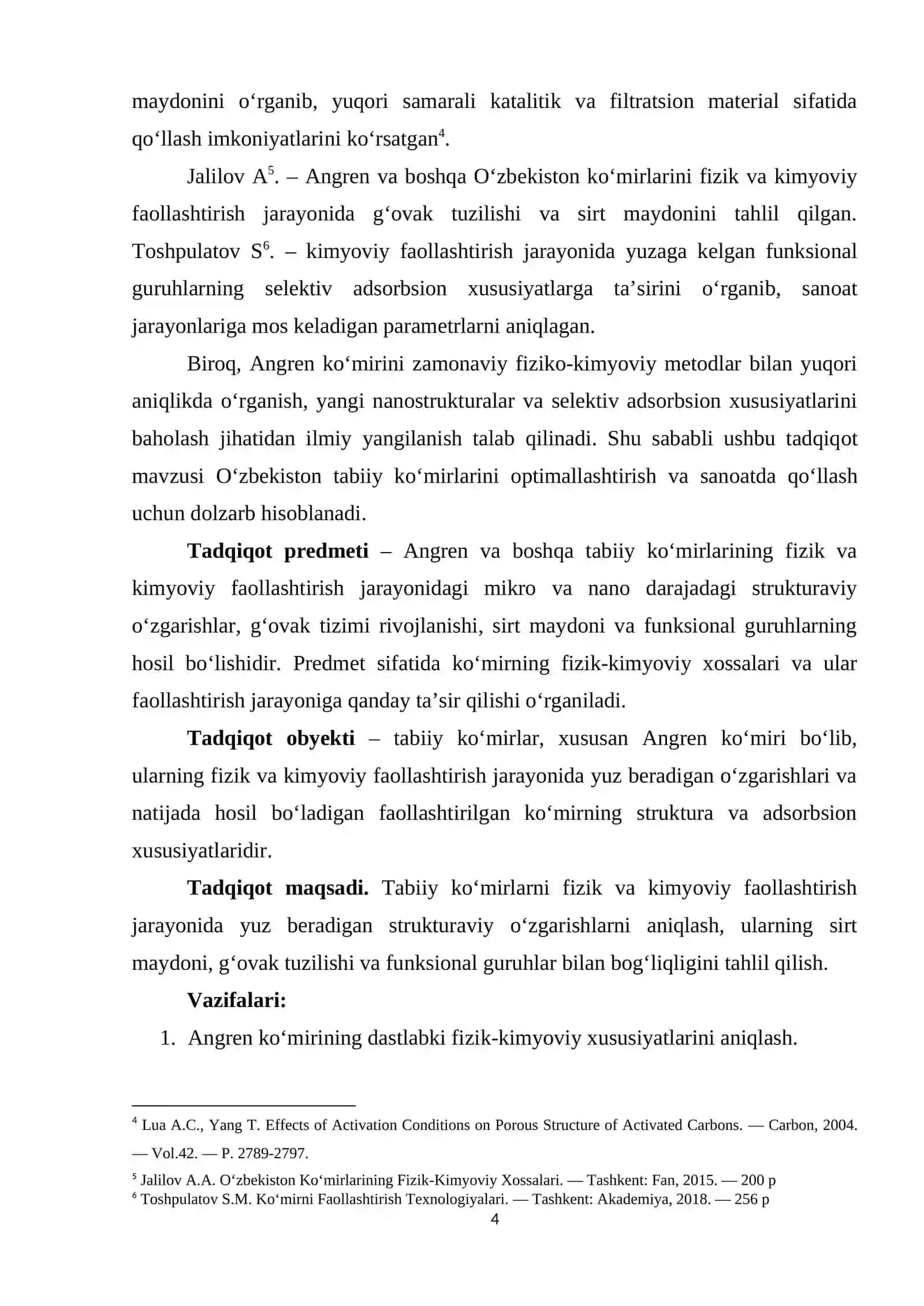 TАBIIY KО‘MIRLАRNI FIZIK VА KIMYОVIY FАОLLАSHTIRISH JАRАYОNIDАGI STRUKTURАVIY О‘ZGАRISHLАRINI О‘RGАNISH 4