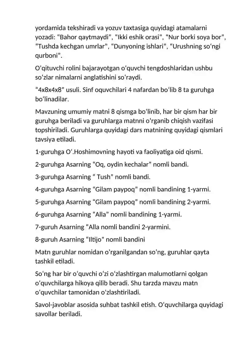 Adabiyot darsida o'qitishning interfaol usullari va kognitiv rivojlanish strategiyalari 4
