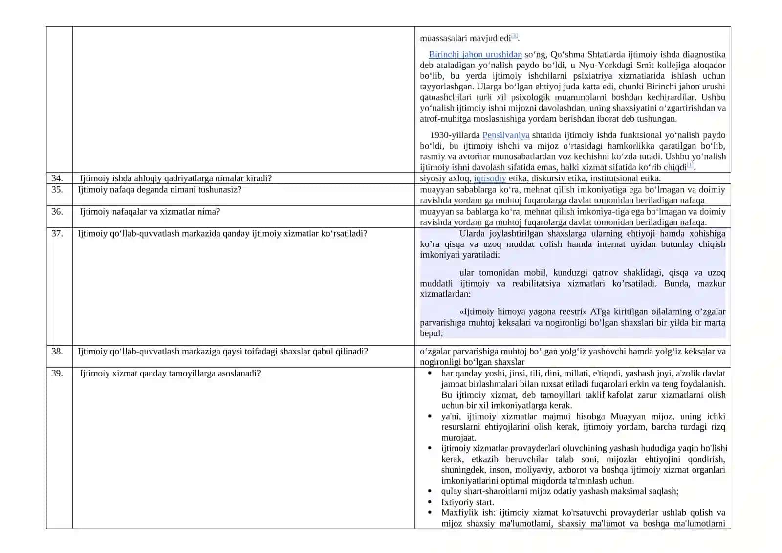 Inson “Kompleks ijtimoiy xizmat ko'rsatuvchi” xodimlarning bilimini baholash uchun namunaviy savollari 4
