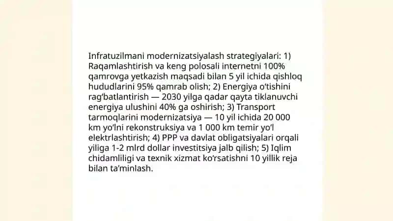 Davlatning infratuzilma siyosatida uni yanada rivojlantirish istiqbollari 4