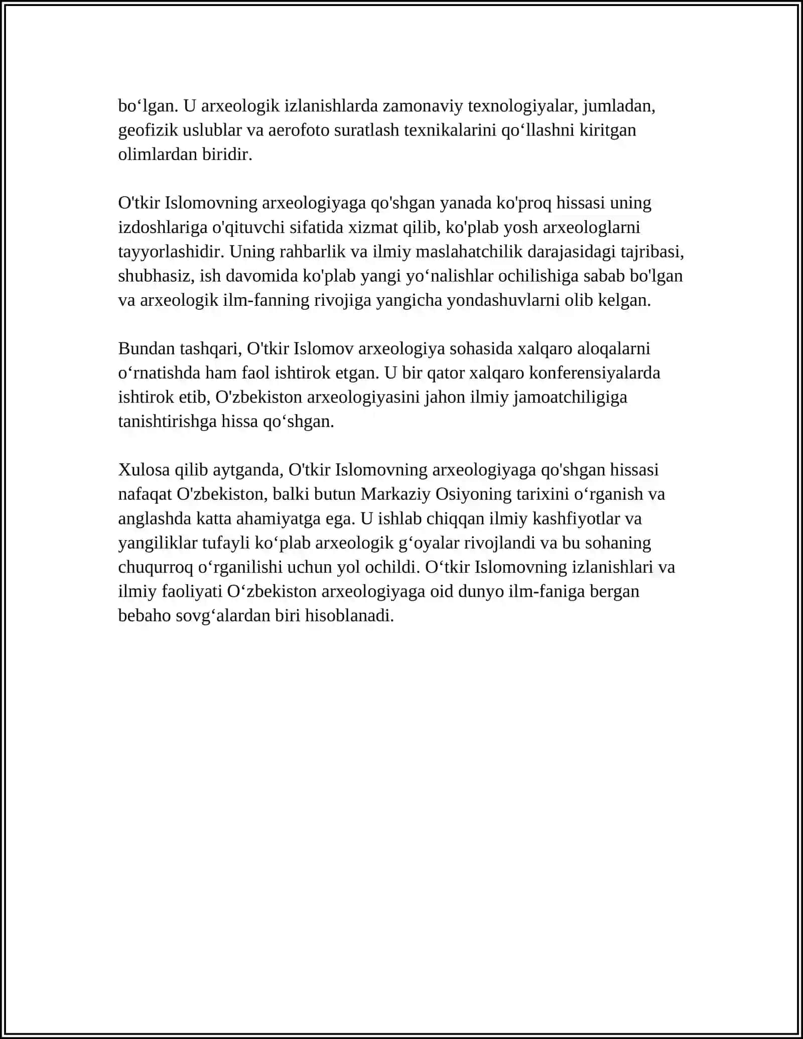 O'TKIR ISLOMOVNING ARXEOLOGIYA SOHASIDAGI FAOLIYATI 4