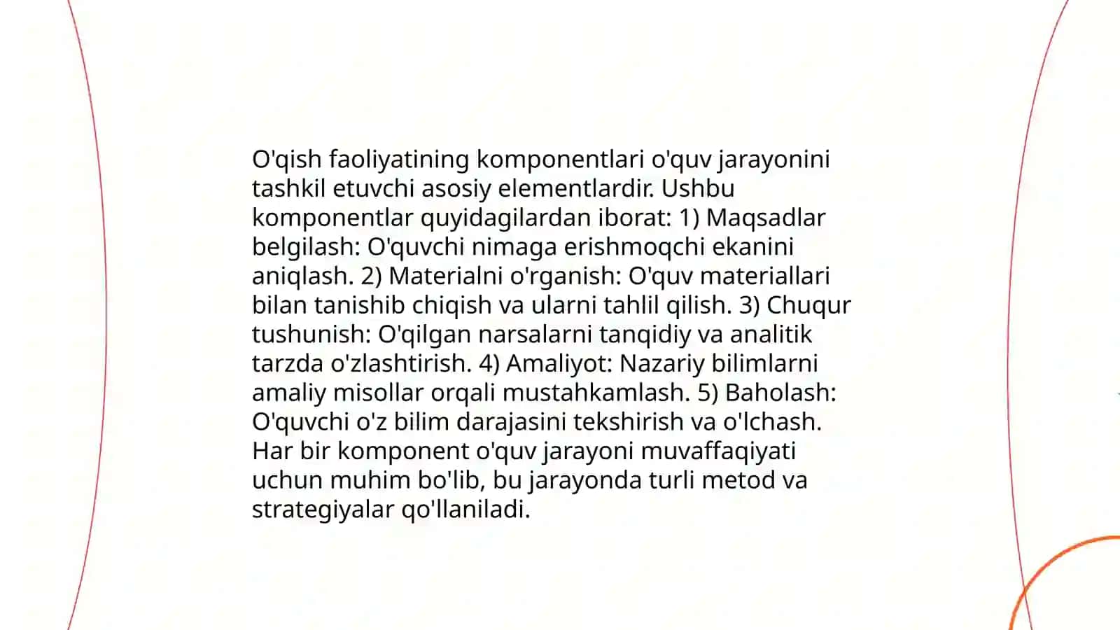 O‘qish faoliyati, uning komponentlari va psixologik xususiyatlari.Sezgi psixik jarayon sifatida 4
