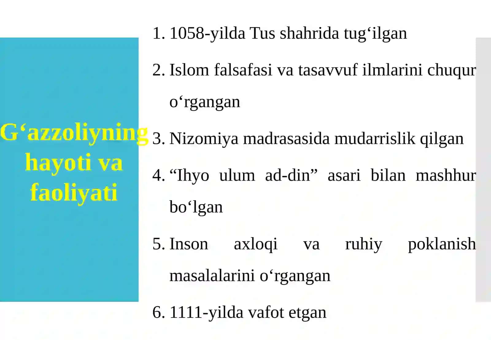 G‘azzoliyning “Tavba” asarini tahlil etish va talabalarning o‘z faoliyatida mavjud ofatlarini aniqlash 4
