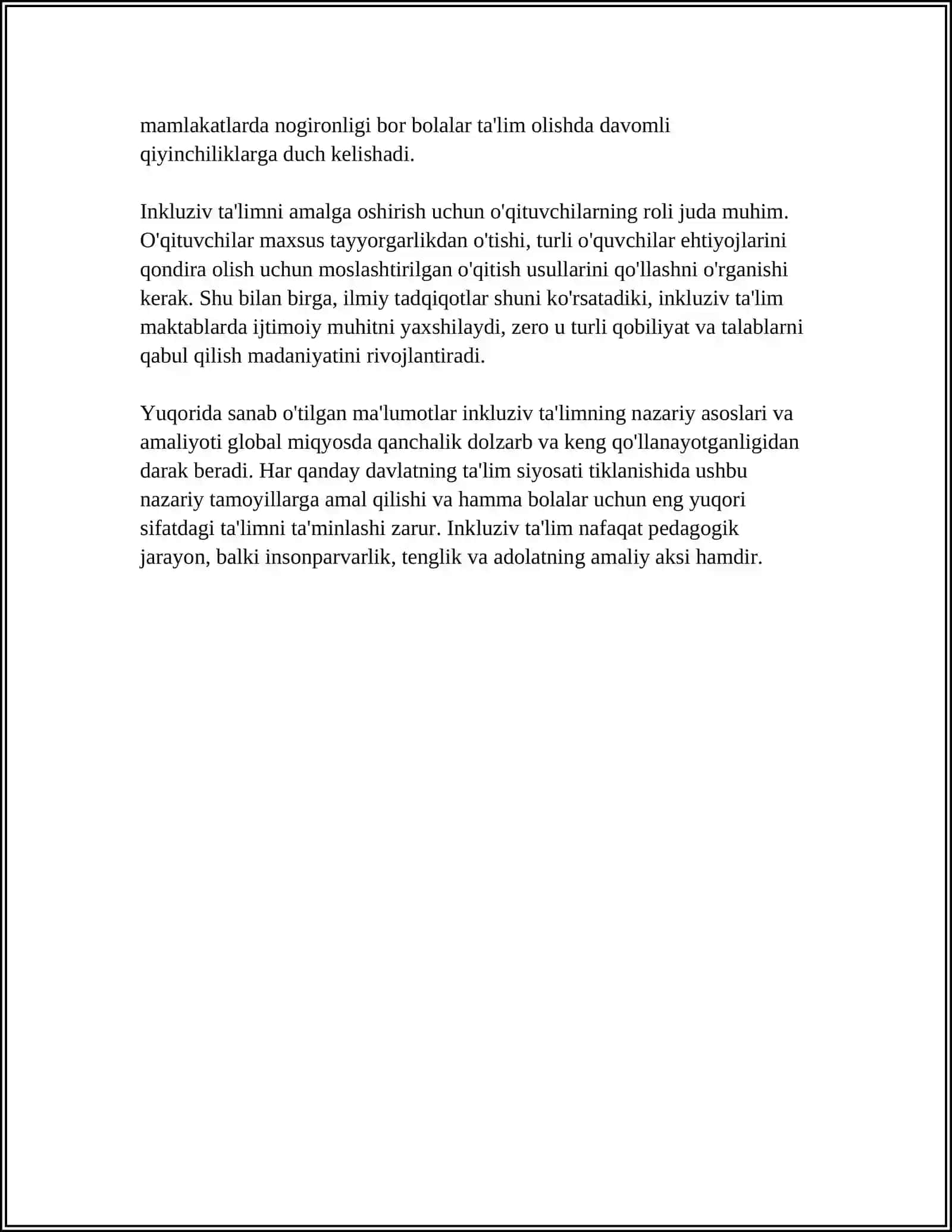 MUSTAQIL ISH Mavzu: INKULIZIV TA'LIM METODLARI 4