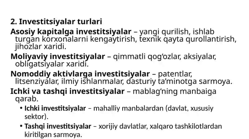 Investitsiyalar Statistikasi va Tarmoqlar Bo‘yicha Taqsimoti 4