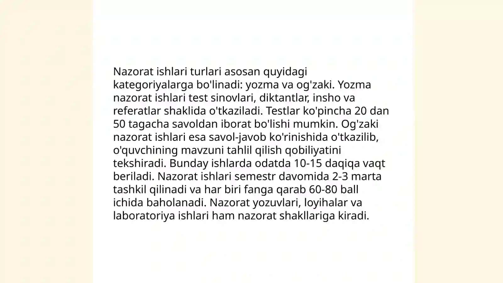 Tarbiya fani bo‘yicha talabalarni o‘zlashtirganlik darajasini nazorat qilish va baholash metodikasi 4