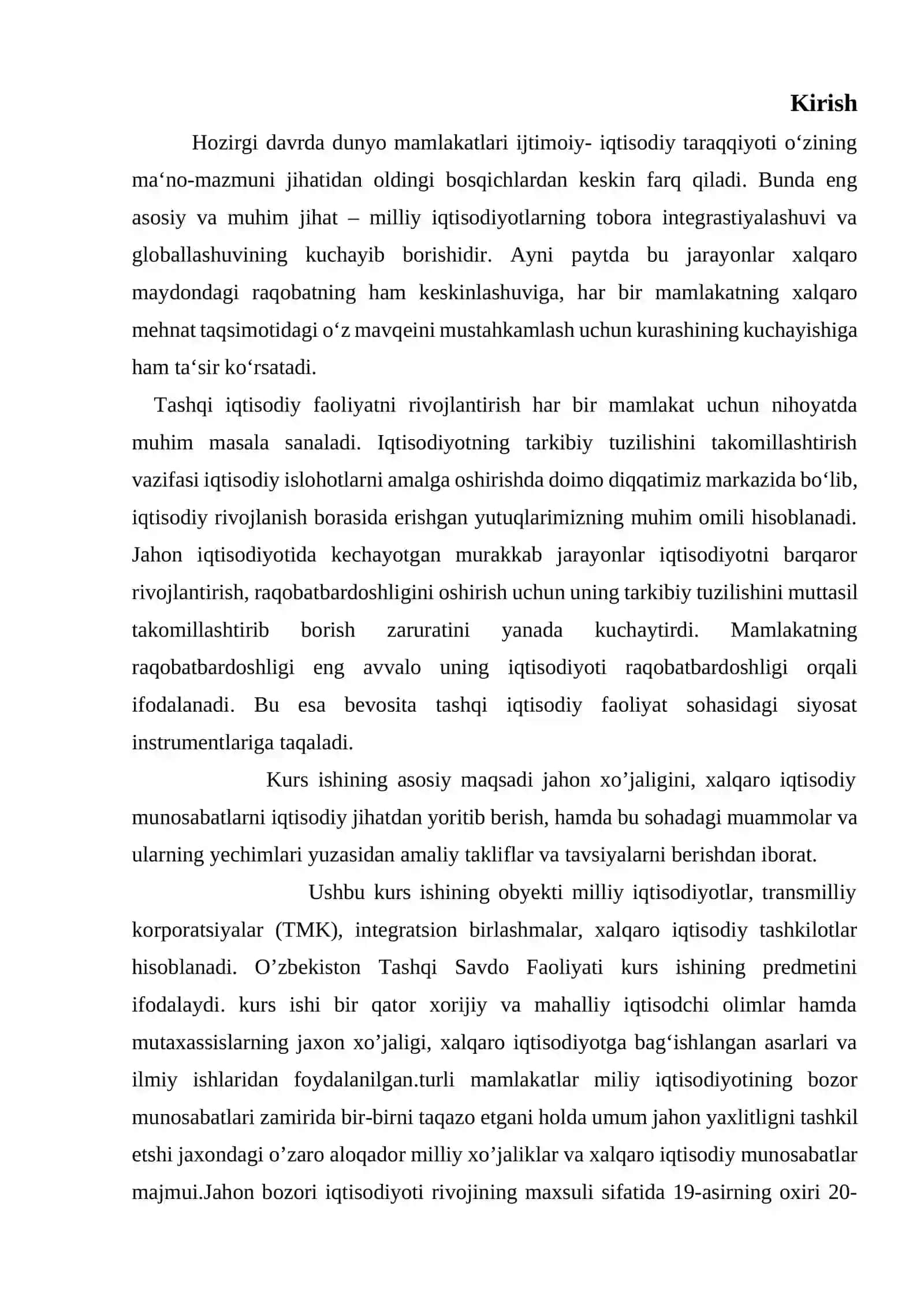 JAHON XO’JALIGINING TASHKIL TOPISHI, BOSQICHLARI VA ASOSIY BELGILARI 4