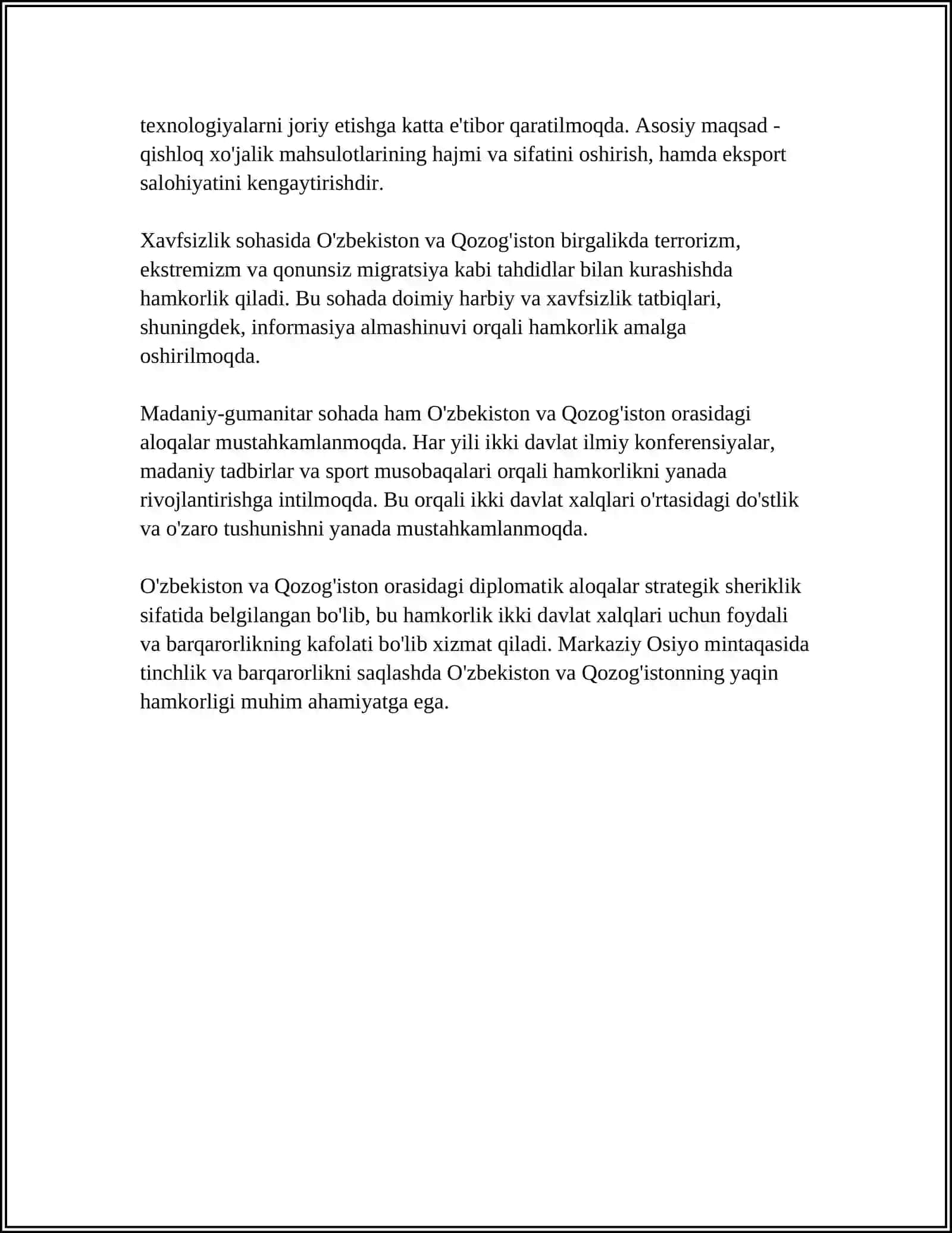 O'ZBEKISTON RESPUBLIKASINING QO'SHNI DAVLATLARI BILAN DEPLAMATIK ALOQALARI 4