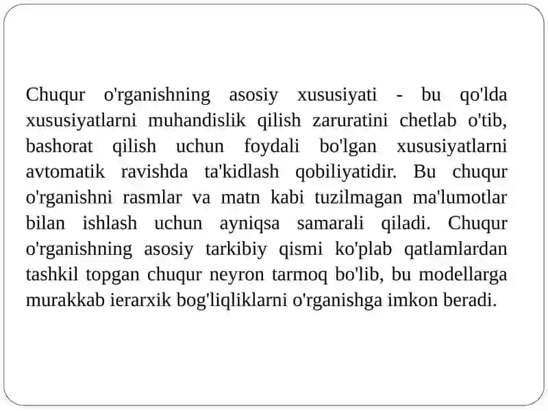 Chuqur o’rganish. Chuqur o’rganish algoritmlari 4
