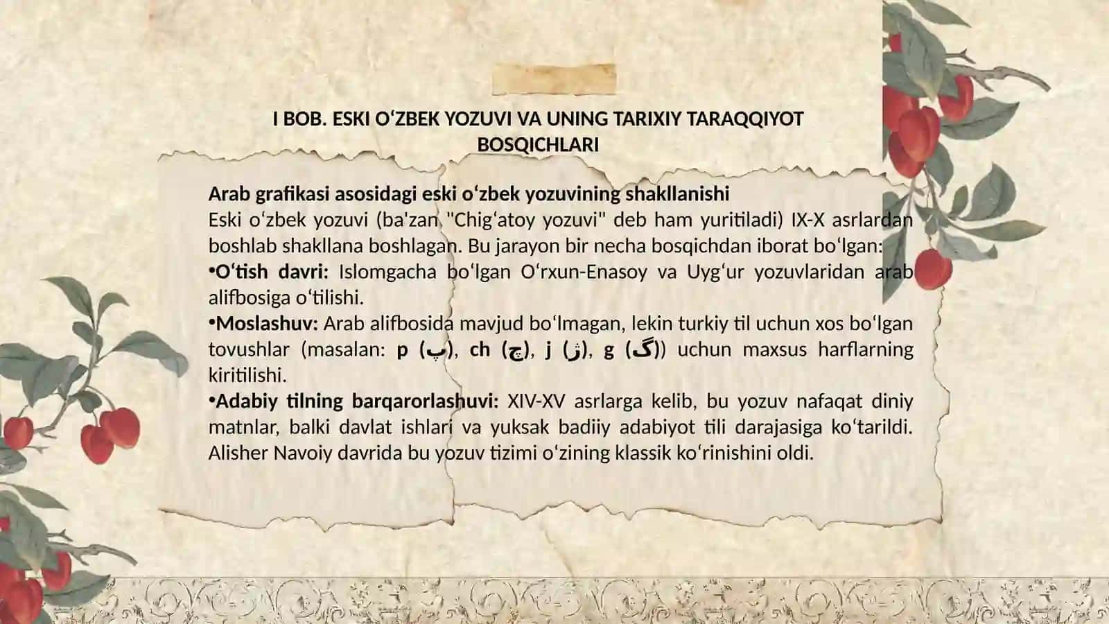 Eskio‘zbekyozuvidayaratilgantarixiyhujjatlarvaqo‘lyozmaasarlarningmushtarakhamdafarqlixususiyatlari 4