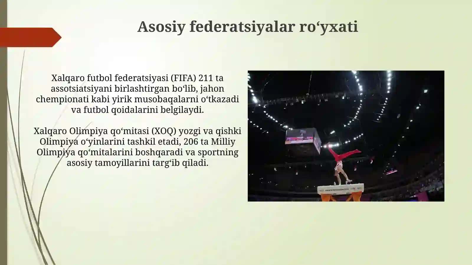 Xalqaro sport federatsiyalari vaularning faolyati 4