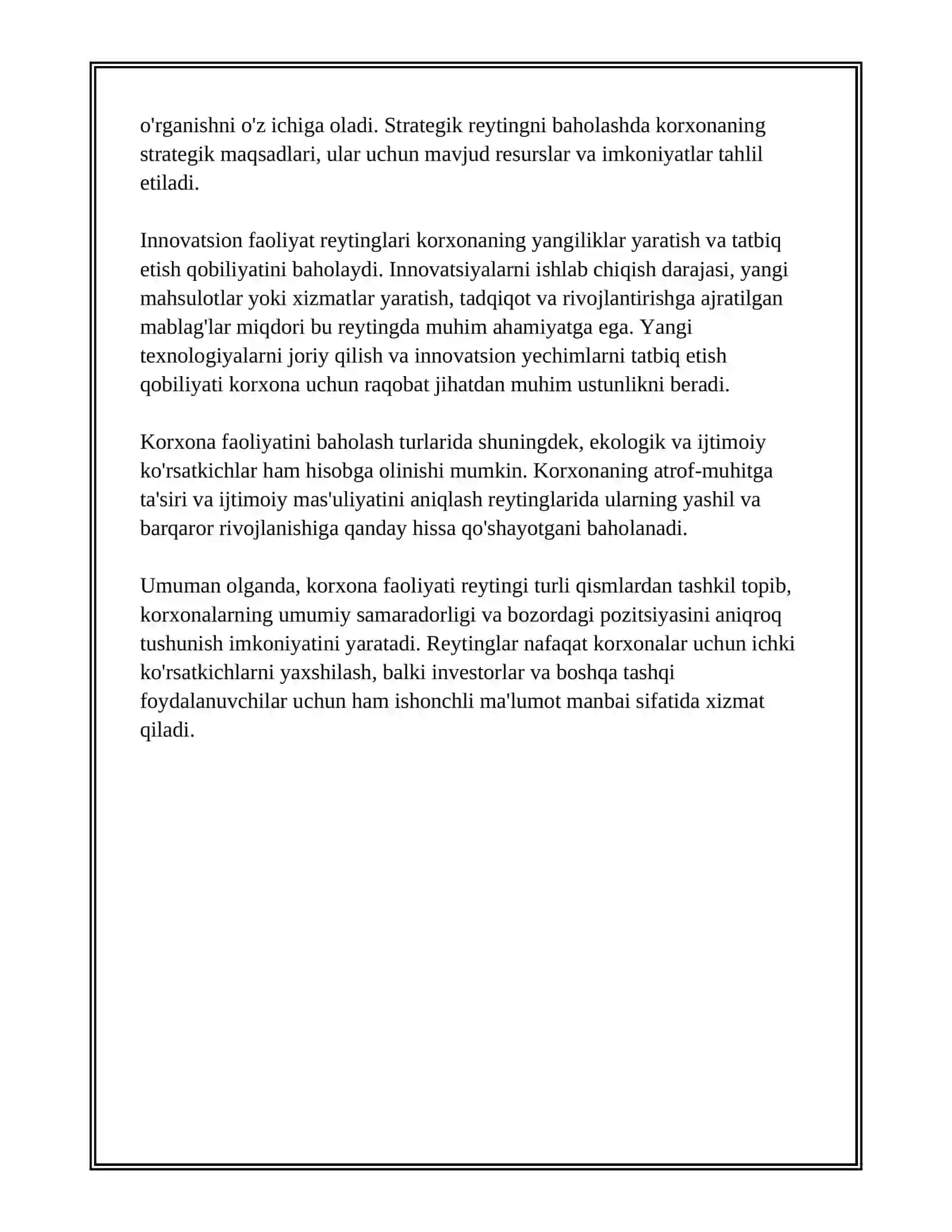 KORXONALAR FAOLIYATI REYTINGINING TURLARI, MOHIYATI VA BAHOLASH TURLARI 4
