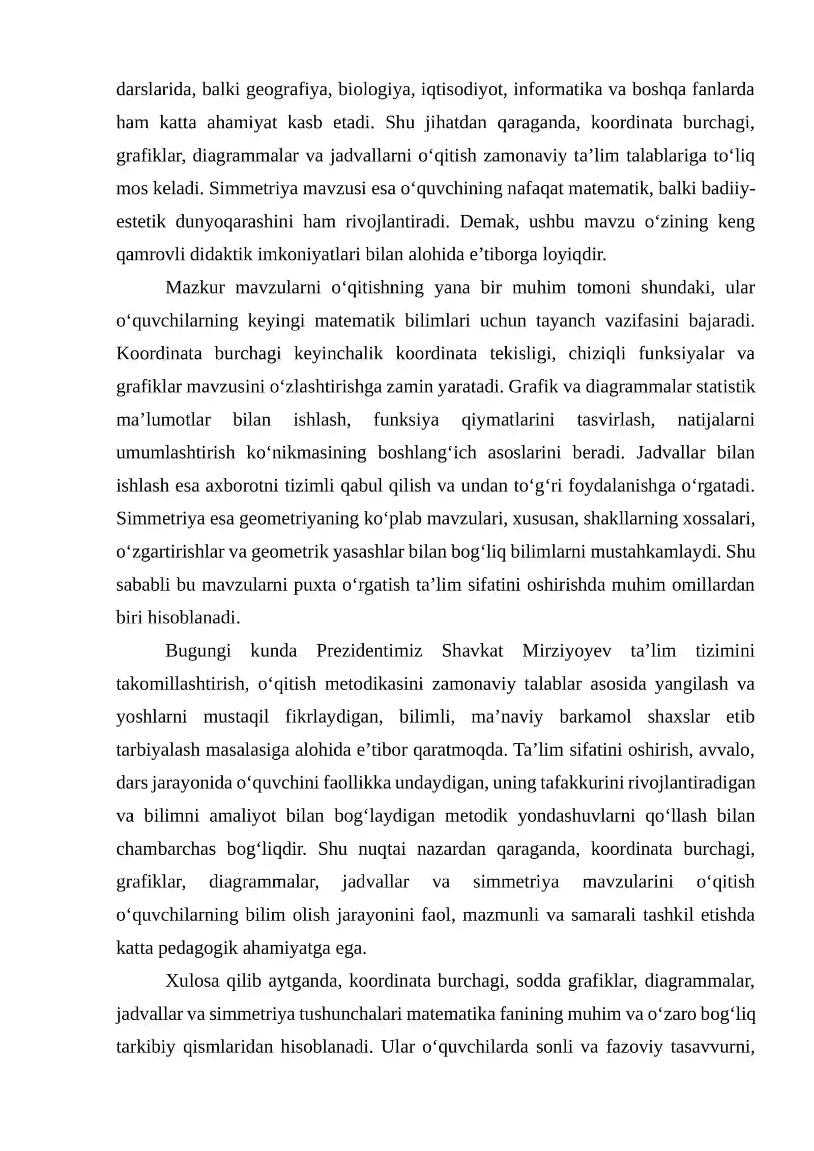 Koordinata burchagi, sodda grafiklar, diagrammalar, jadvallar va simmetriya 4