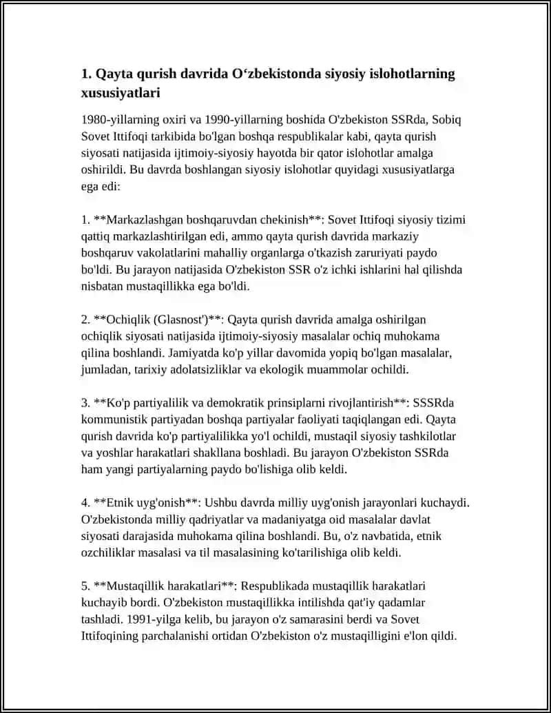 TARIX FANIDA QAYTA QURISH YILLARIDA O'ZBEKISTONDAGI IJTIMOIY SIYOSIY VAZIYAT 4