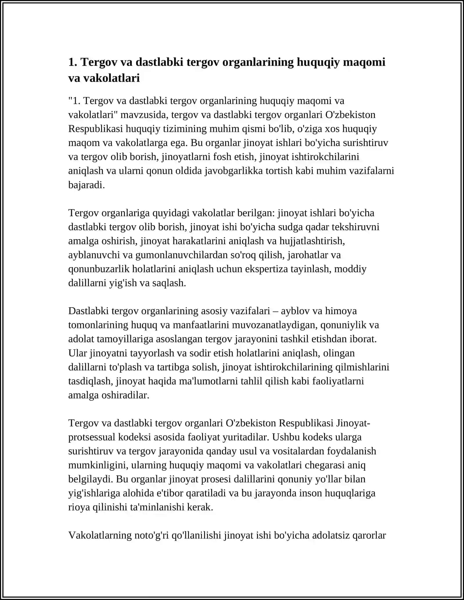 Tergov va dastlabki tergov organlarining huquqiy maqomi va vakolatlari 4
