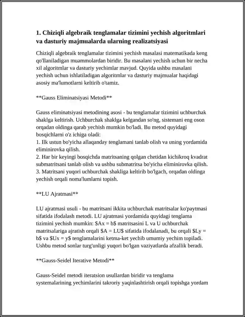 CHIZIQLI ALGEBRAIK TENGLAMALAR SISTEMASINI YECHISHDA DASTURLAR MAJMUASIDAN FOYDALANISH 4