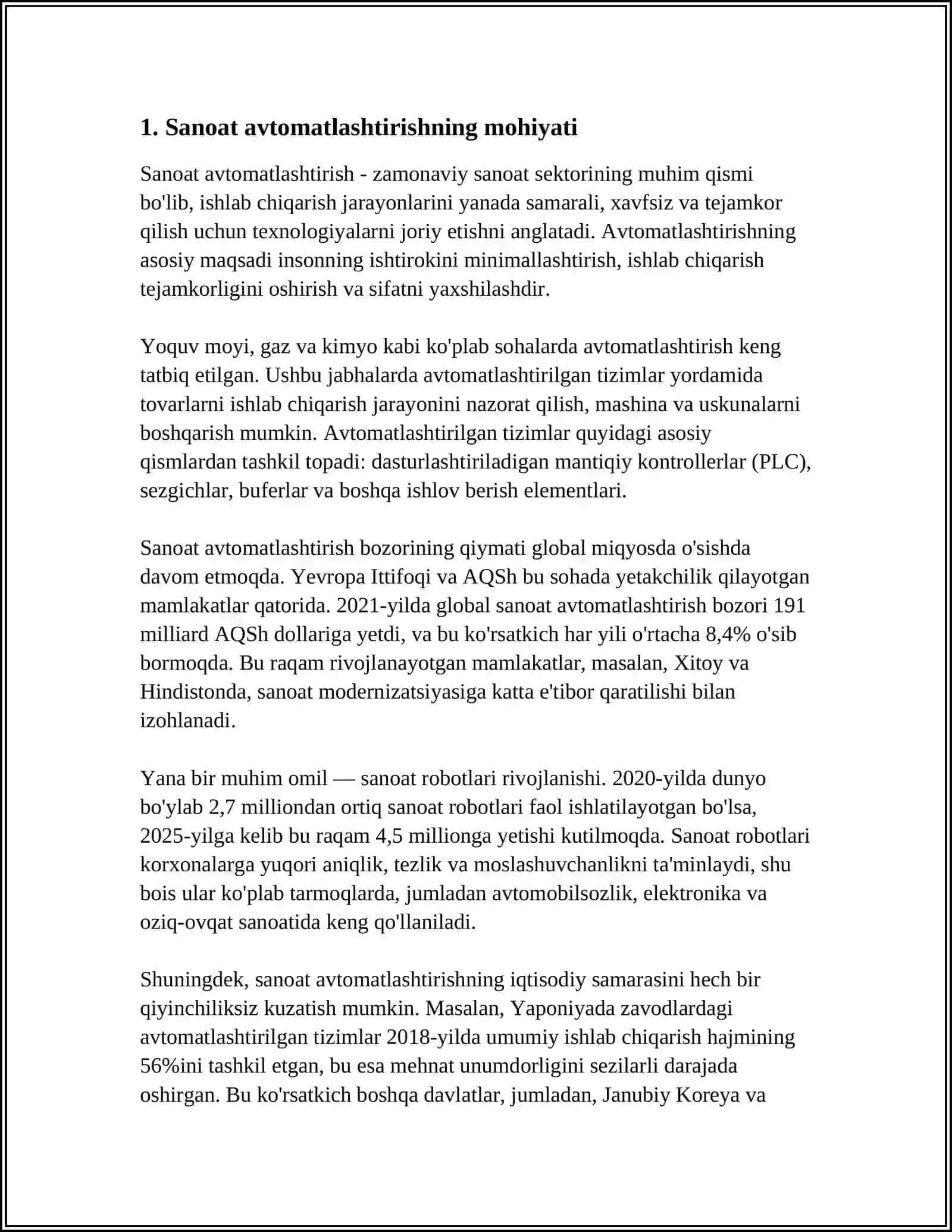 SANOAT AVTOMATLASHTIRISH. ASOSIY TUSHUNCHALAR. BOSHQARISH TIZIMLARINING TUZILISHI 4