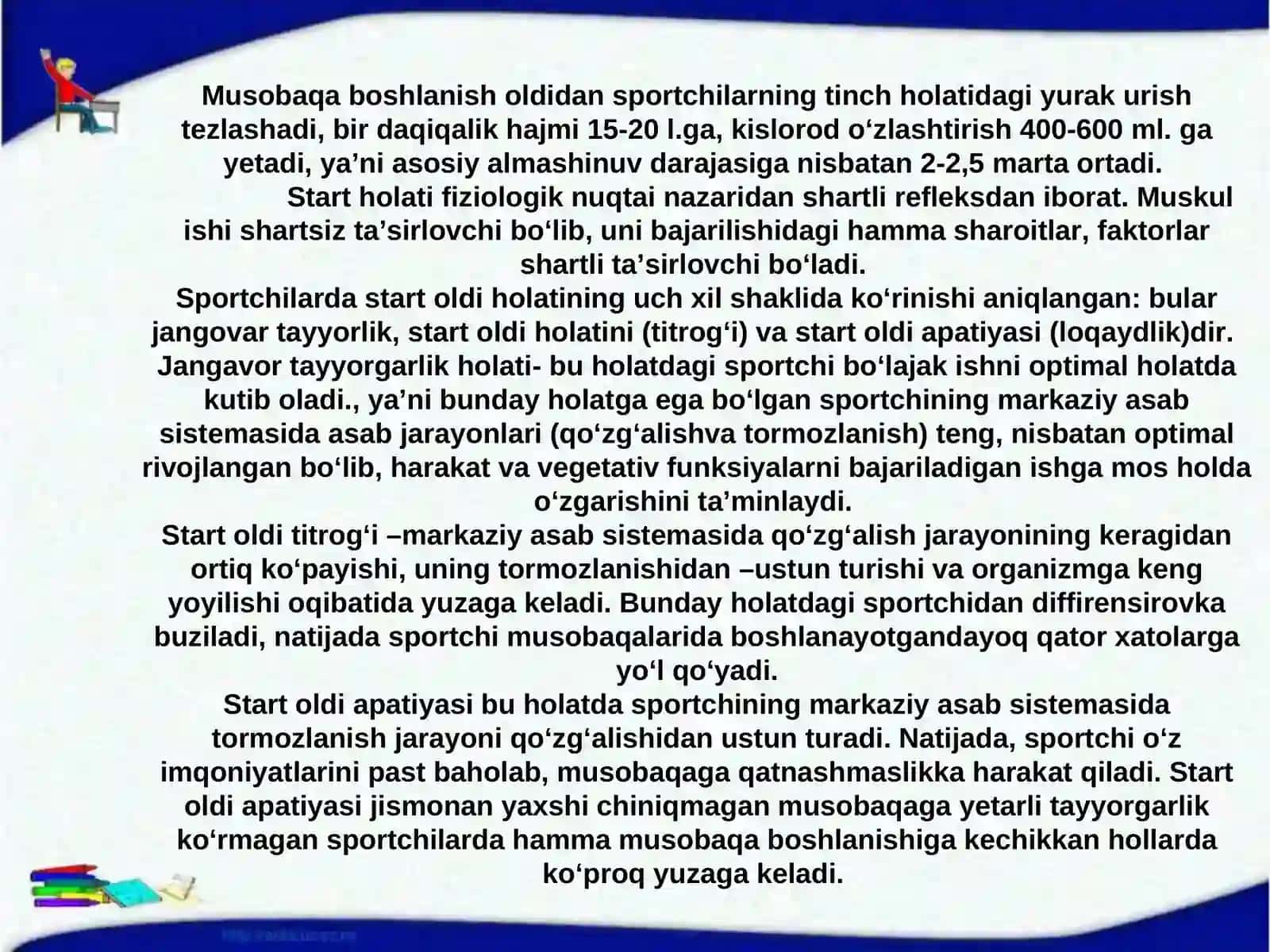Sport faoliyatida organizmda yuzaga keladigan holatlar 4