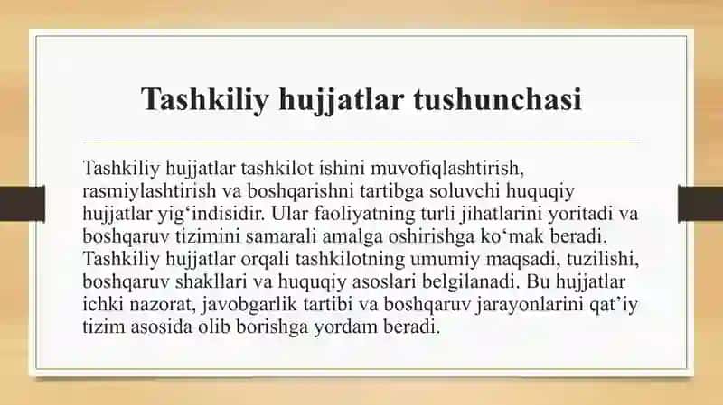 Tashkiliy hujjatlar Guvohnoma, Yo‘riqnoma, Nizom, Ustav 4