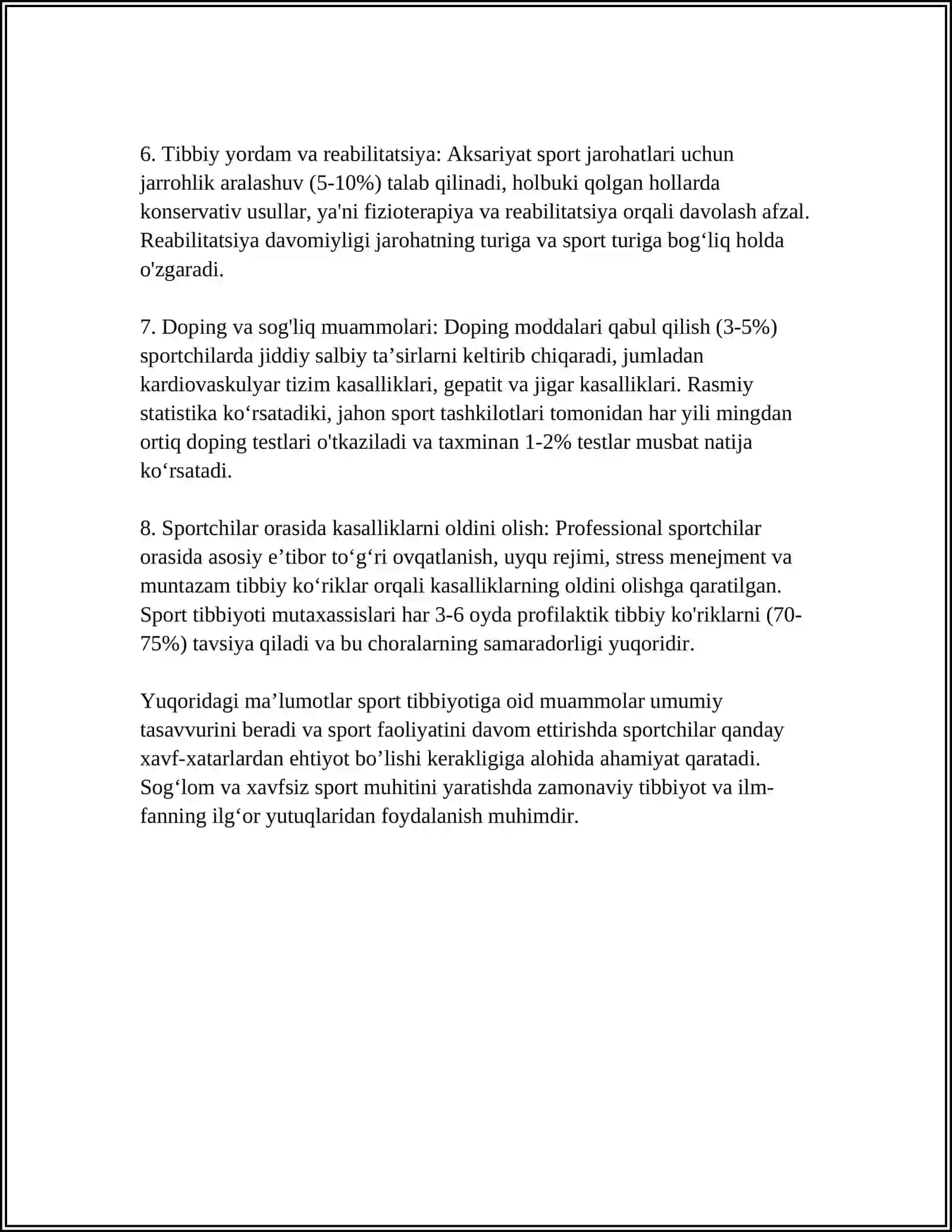 XAVFLI DAVRNI TIBBIYOT SOHASIDA SPORT AMALIYOTIDAN VA PEDAGOGIKADA HISOBGA OLISH ZARURIYATI 4