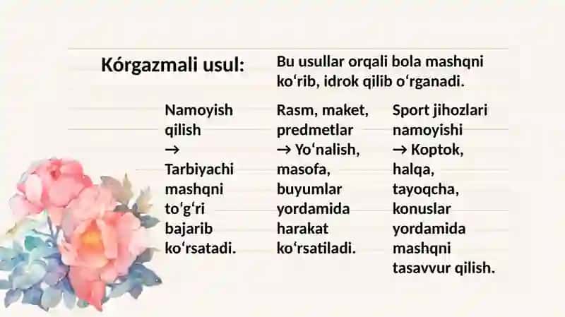 MAKTABGACHA TA’LIM TASHKILOTLARIDA JISMONIY TARBIYA BERISH USULLARI 4