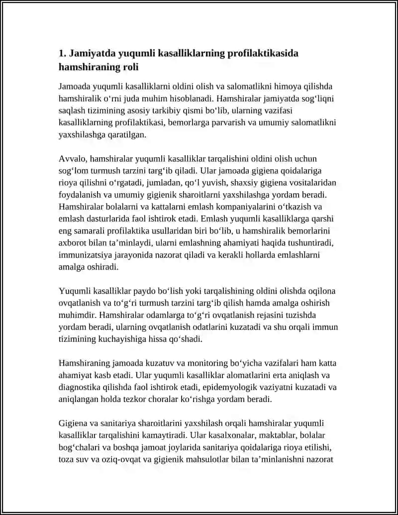 JAMOADA YUQUMLI KASALLIKLARNI OLDINI OLISH VA SALOMATLIKNI HIMOYA QILISHDA HAMSHIRALIK OʻRNI 4