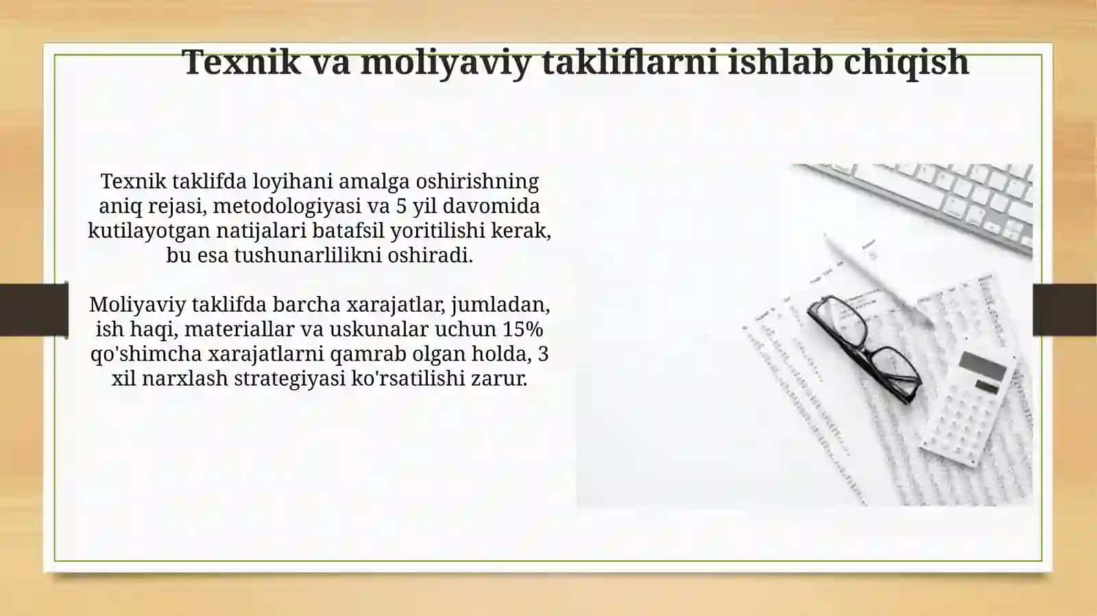 Takliflarni tayyorlash va xarajatlarni hisoblash 4