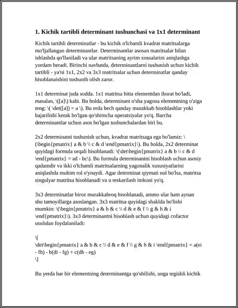 KICHIK TARTIBLI DETERMINANTLAR 4